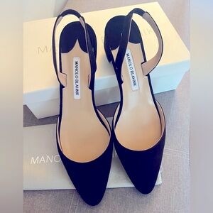 Manolo Blahnik Aspro Block Heel Sling Back Suede Pump | Size 10